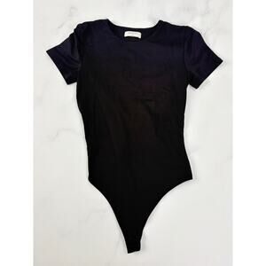 Babaton Aritzia Black Short Sleeve Thong Bodysuit Stretch Fitted Minimalist S